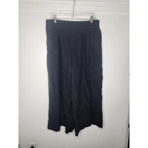 Athleta Pants Womens 16 Tall Black Playa Linen Wide Crop Wide Leg Pull On Beach